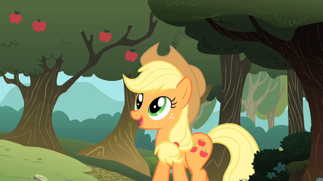 File:Applejack looking happy S01E18.png
