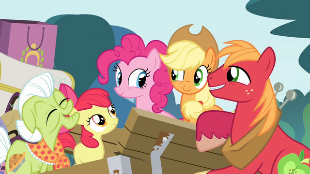 File:Pinkie Pie and the Apples together S4E09.png