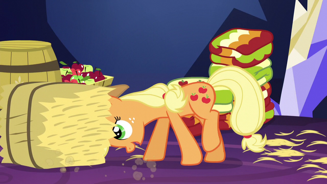 File:Applejack pushing bale of hay S5E3.png