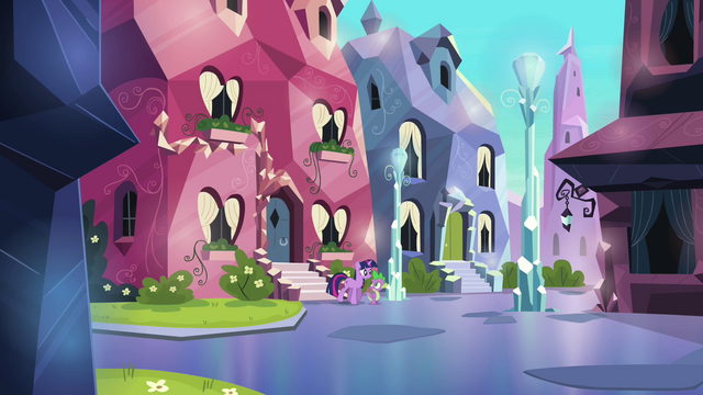 File:Twilight and Spike head off from the house S3E1.png