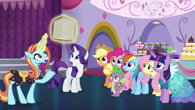 File:Sassy showing the orders for the Princess Dress gown to Rarity S5E14.png