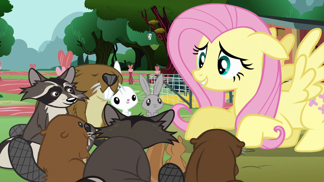 File:Fluttershy with her pet animals S3E5.png