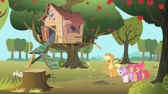 File:Applejack shows the CMC their new tree house S1E18.png