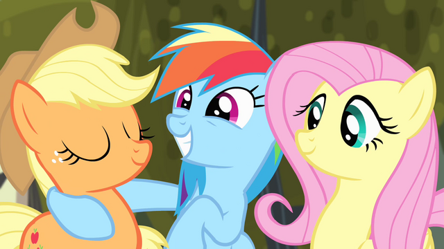 File:Applejack "yup" and Rainbow Dash happy S4E07.png