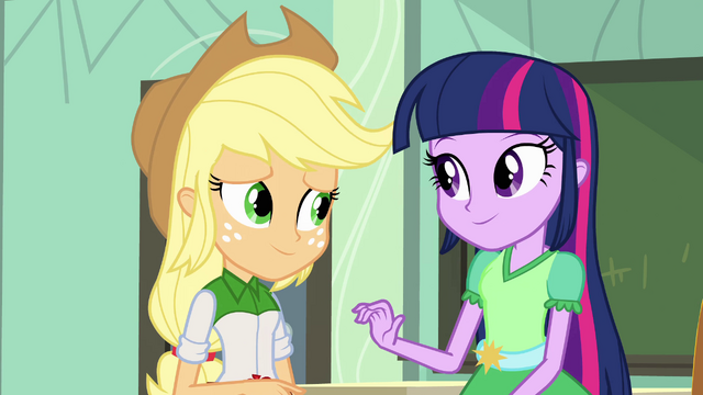 File:Twilight encourages Applejack EG.png