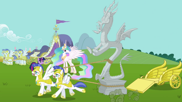 File:Royal guards pull Discord's statue S03E10.png