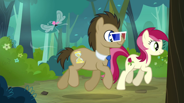 File:Dr. Hooves with 3D glasses walking with Rose S4E16.png