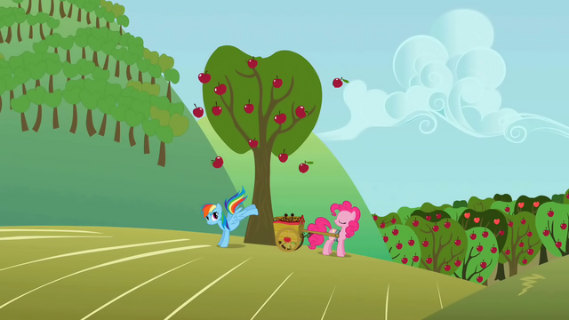 File:Rainbow Dash & Pinkie bucking apples S1E4.png