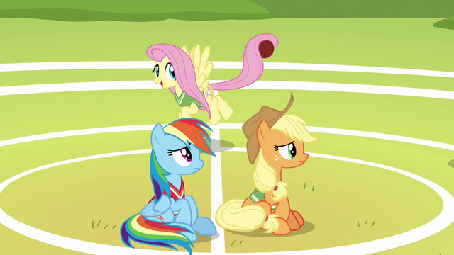File:Fluttershy having fun behind Rainbow and AJ S6E18.png