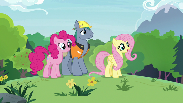 File:Fluttershy, Pinkie, Hard Hat in the meadow S7E5.png