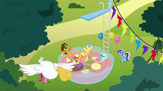 File:Ponies swimming in a bowl of punch S4E12.png