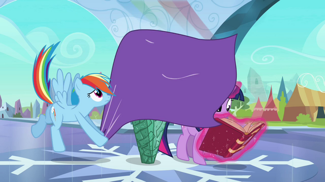 File:Rainbow Dash covering Twilight and heart S3E1.png