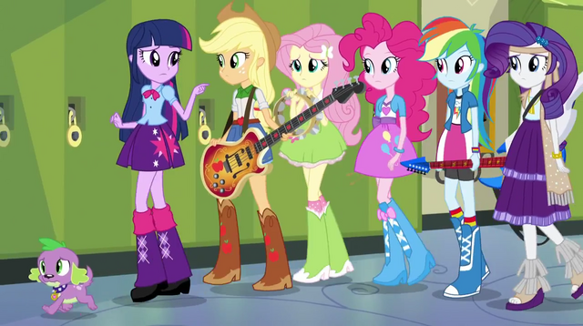 File:Mane six walking down the hallway EG2.png