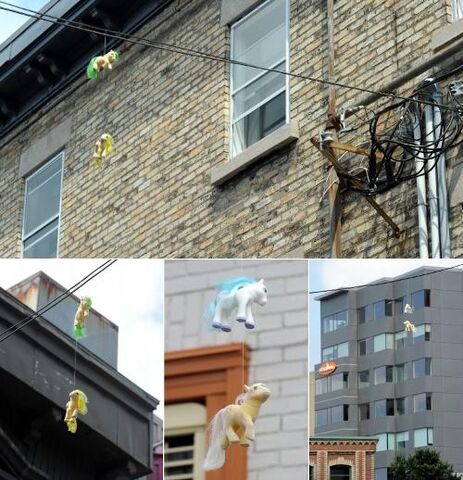 File:FANMADE Street art hanging My Little Ponies in Quebec City.jpg