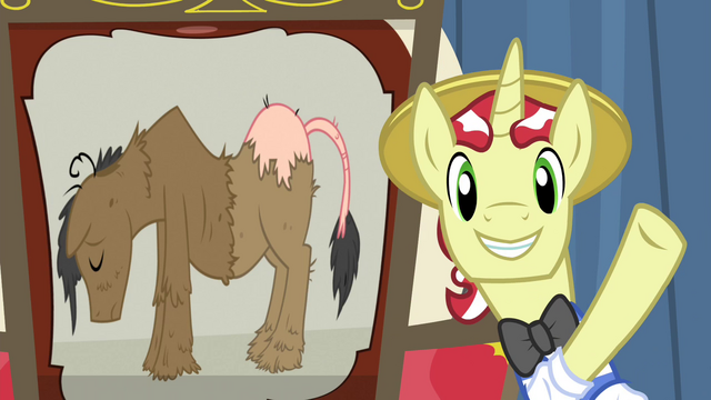 File:Flim with a picture of a pony with furless flank S4E20.png