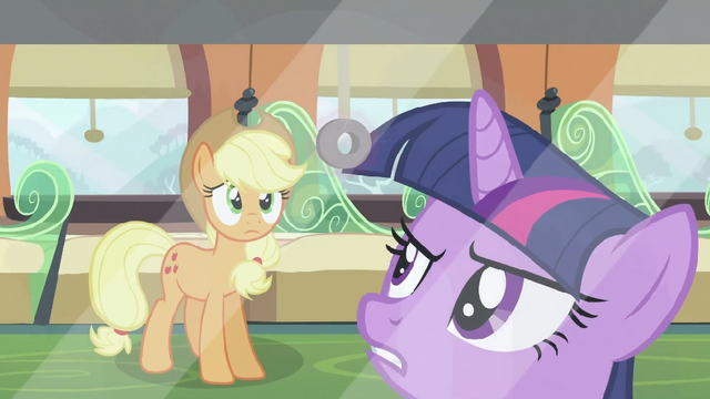 File:Twilight mad at Shining Armor while Applejack watches her S2E25.png