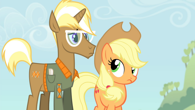 File:Applejack looks at Trenderhoof S4E13.png