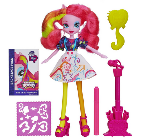 File:Pinkie Pie Equestria Girls Rainbow Rocks designing skirt doll.png