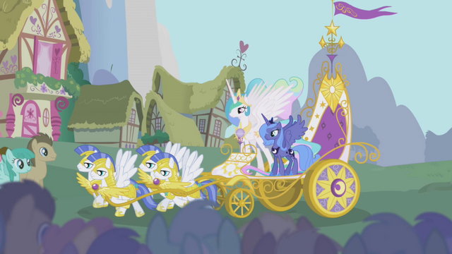 File:Celestia and Luna ride a chariot into Ponyville S1E02.png
