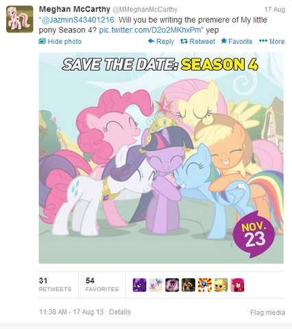 File:Meghan McCarthy confirms she is writing the season 4 premiere.png