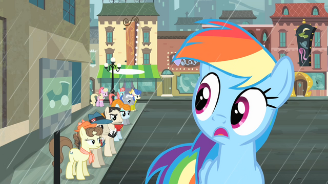 File:Rainbow notices the line of ponies S4E08.png