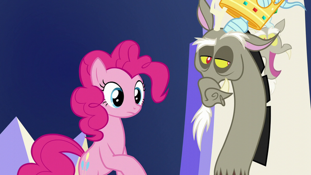 File:Pinkie and Discord looking at Applejack S5E22.png
