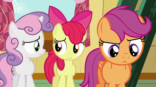 File:Apple Bloom and Sweetie look at each other; Scootaloo thinks S6E19.png