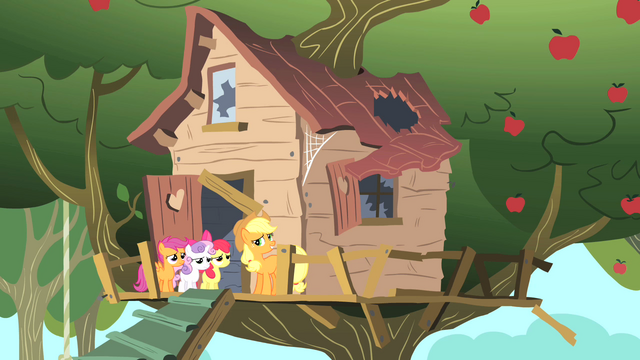 File:Applejack Cutie Mark Crusaders clubhouse S1E18.png