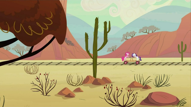 File:Pinkie Pie and Rarity on a Handcart 1 S2E14.png