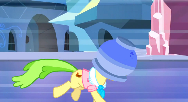 File:Ms. Peachbottom running terrifiedly away with flowerpot on her head S3E12.png