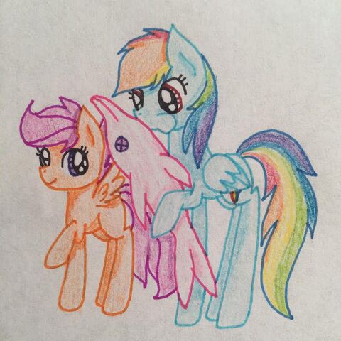 File:FANMADE Scootaloo and Rainbow Dash with Dolphin balloon.jpg
