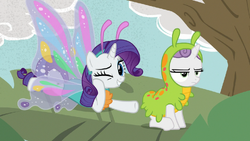 Rarity and Sweetie Belle dressed as butterfly and caterpillar S7E6