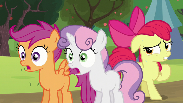 File:Sweetie Belle and Scootaloo shocked; Apple Bloom feeling nervous S5E17.png
