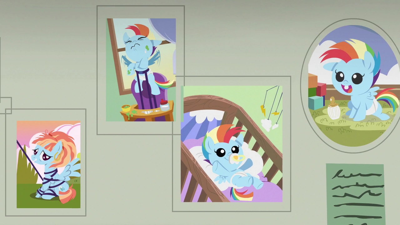 Image Baby pictures of Rainbow Dash on the wall S7E7.png My Little