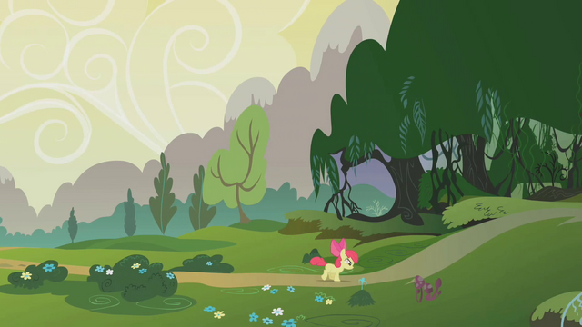 File:Apple Bloom heading into the Everfree Forest S1E09.png
