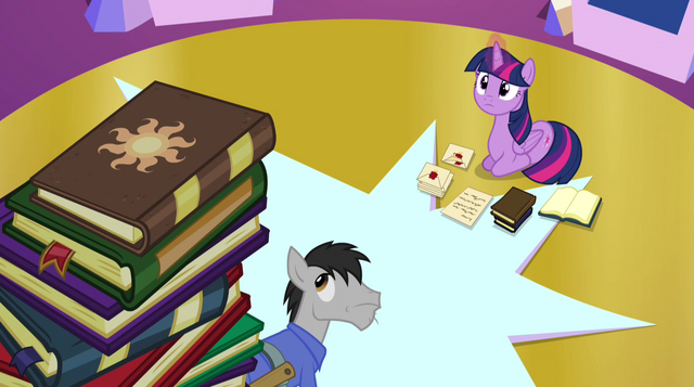 File:Book with Celestia's cutie mark on top of book pile EG2.png