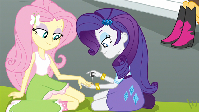 File:Wide shot of Rarity painting Fluttershy's fingernails EG2.png