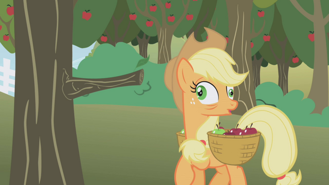 File:Applejack after bumping into the tree with crossed eyes S1E04.png