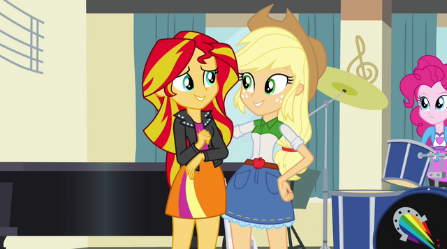 File:Applejack puts arm around Sunset Shimmer EG2.png
