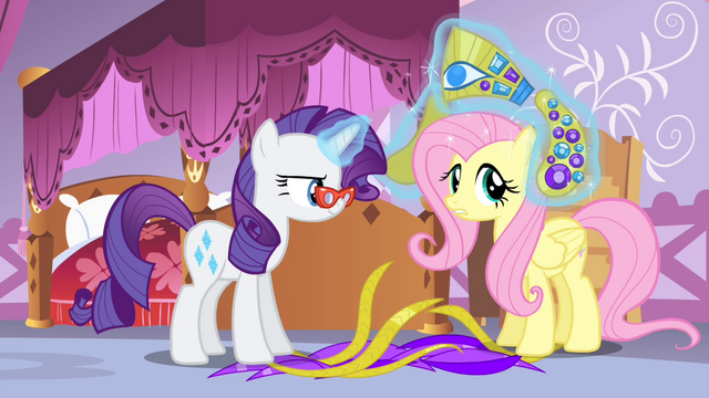 File:Rarity levitating headdress pieces onto Fluttershy S4E19.png