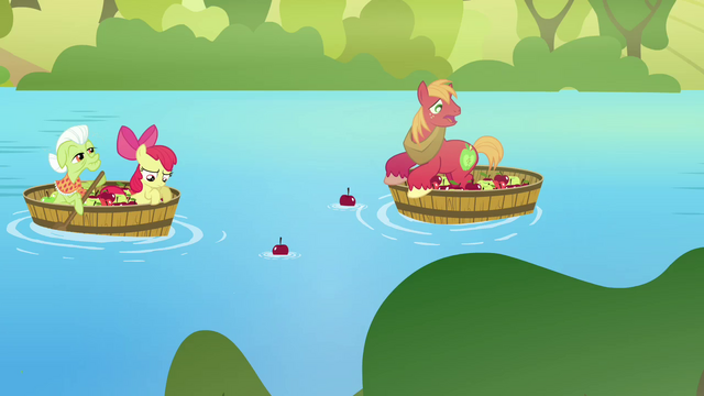 File:Apple Bloom, Big Mac, and Granny Smith salvaging apples S03E10.png