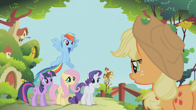 File:Applejack marshaling her friends S1E10.png