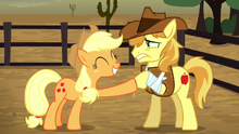 Applejack hoof-bumps Braeburn S5E6.png