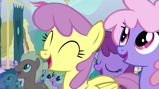 File:Ponies cheer for Fluttershy S4E16.png