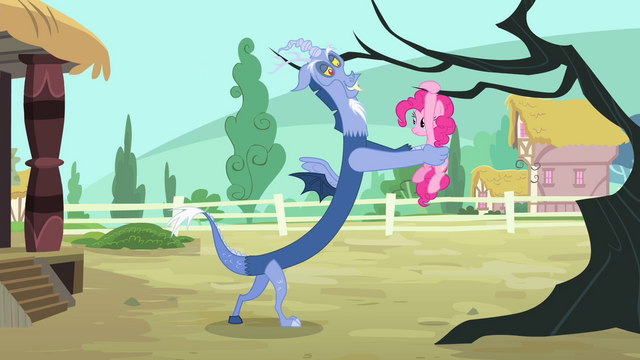 File:Discord putting Pinkie hanging on a branch S4E11.png