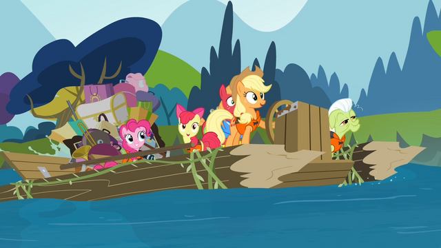 File:The Apples and Pinkie on the raft S4E09.png