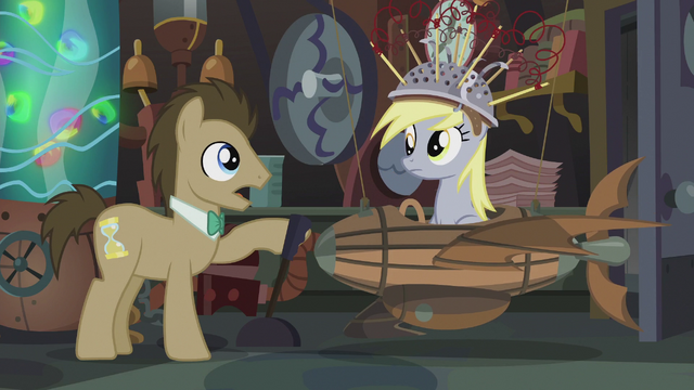 File:Dr. Hooves talking while Derpy is brought down to the floor S5E9.png