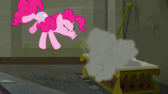 File:Pinkie sneezes, blowing the dust to the air S6E9.png
