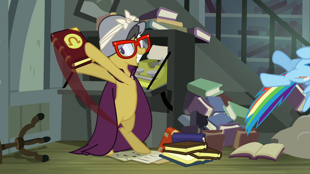 File:A.K. Yearling pulls book out from under Rainbow Dash S4E04.png