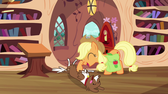 File:Applejack petting Winona S03E11.png